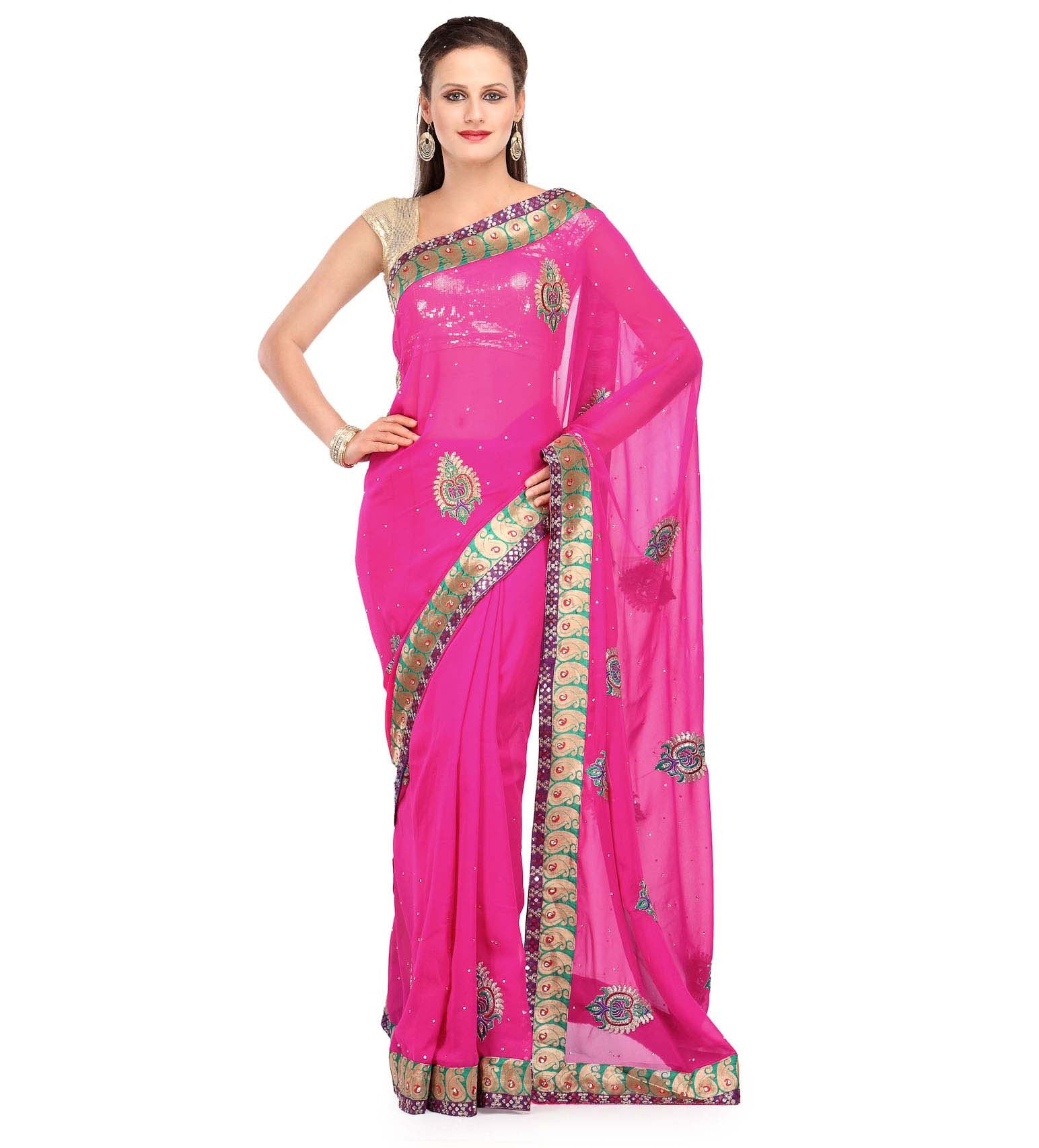 Magenta Faux Georgette Saree