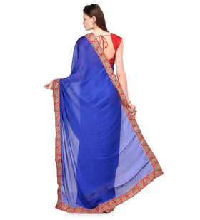 Royal Blue Faux Chiffon Saree