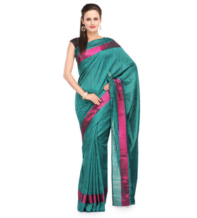 Dark Teal Green Bhagalpuri Silk Saree