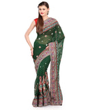 Green Faux Georgette Saree with Zari Border