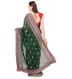 Green Faux Georgette Saree with Zari Border