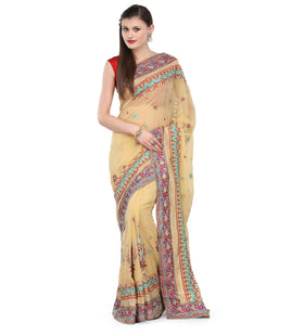 Beige Faux Georgette Saree