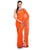 Orange Faux Georgette Saree