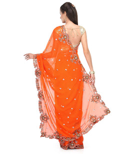 Orange Faux Georgette Saree