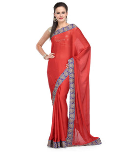 Red Faux Chiffon Saree