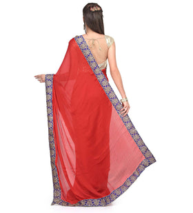 Red Faux Chiffon Saree