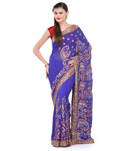 Royal Blue Faux Georgette Saree