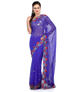 Royal Blue Faux Georgette Saree