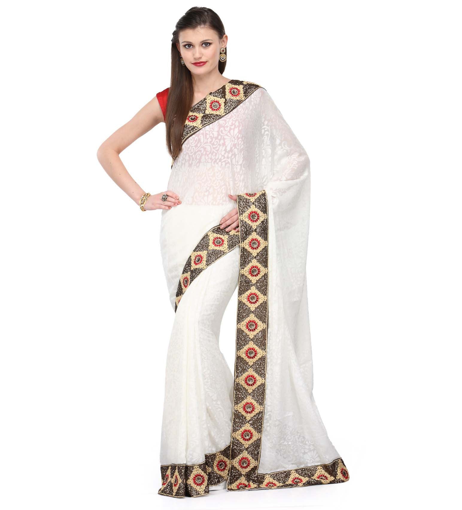 Off White Brasso Saree with Zari Border