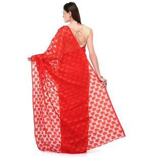 Red Net Brasso Saree