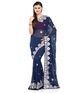 Navy Blue Faux Georgette Saree