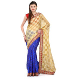 Beige & Royal Blue Net Saree