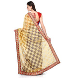 Beige & Royal Blue Net Saree