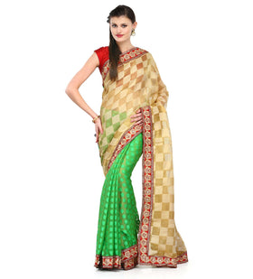 Beige & Green Net Saree