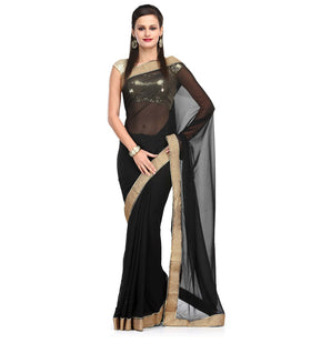 Black Faux Georgette Saree