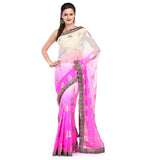 Off White & Pink Faux Chiffon Saree