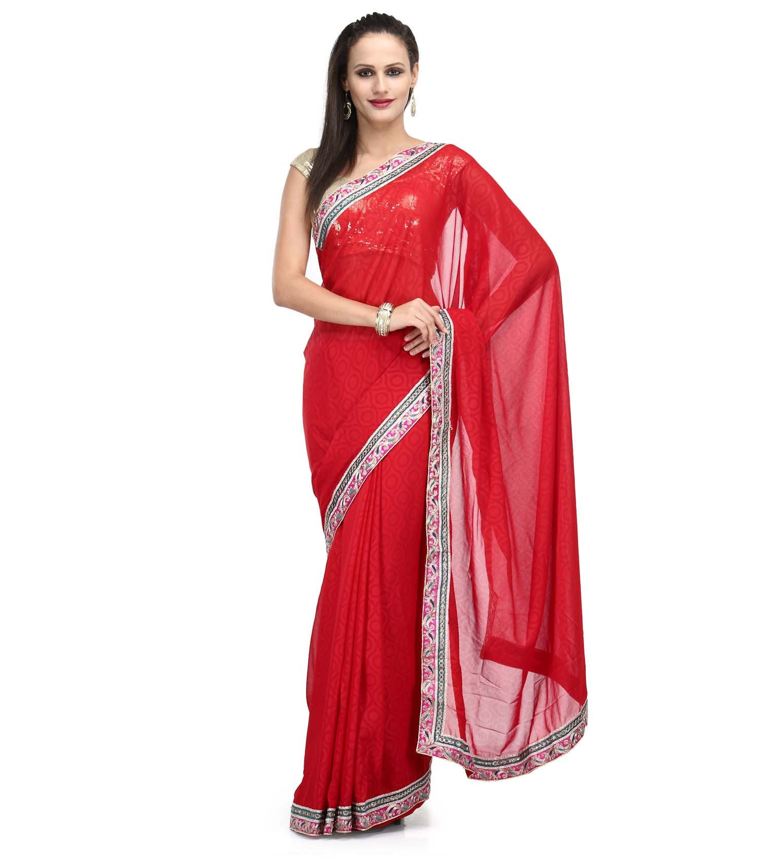 Maroon Faux Chiffon Saree