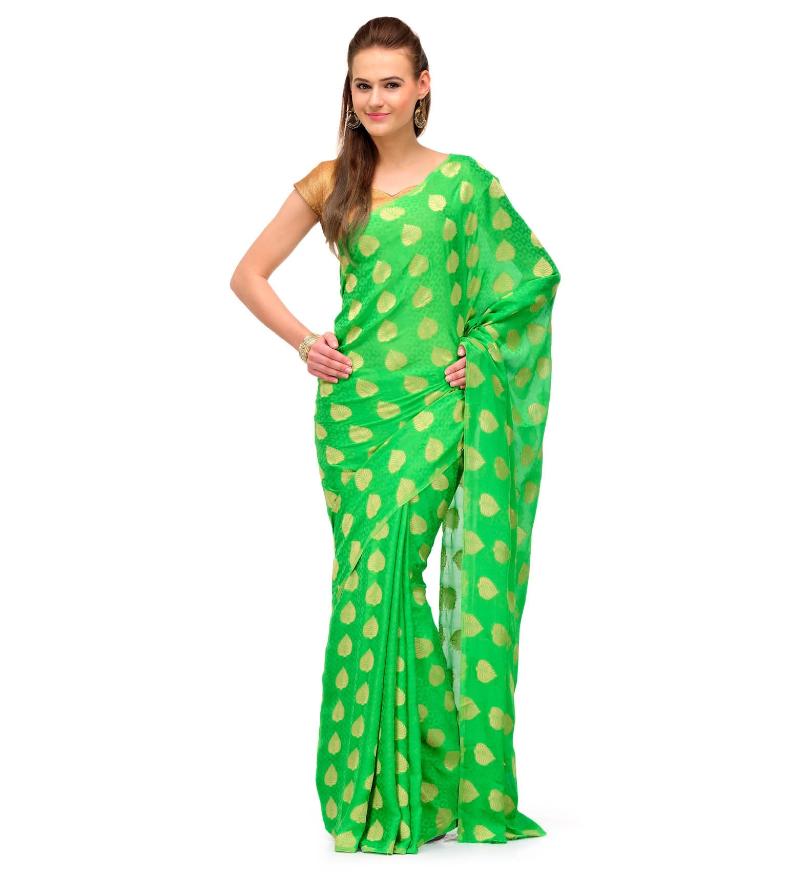 Green Faux Chiffon Saree