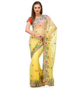 Lemon Shaded Faux Georgette Saree