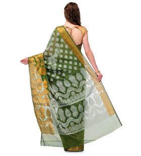 Green Banarasi Chanderi Cotton Saree