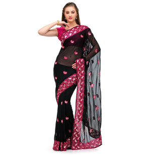 Black Faux Georgette Saree