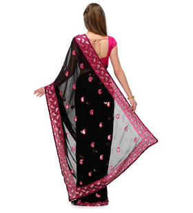 Black Faux Georgette Saree