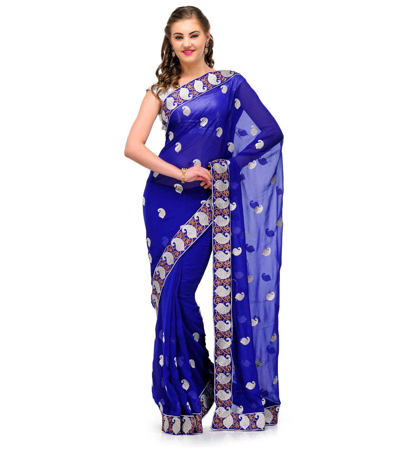 Royal Blue Faux Georgette Saree