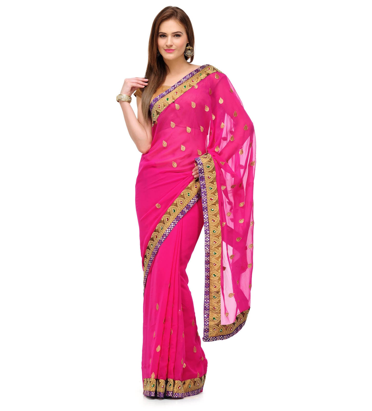 Magenta Faux Georgette Saree