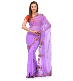 Purple Faux Georgette Saree