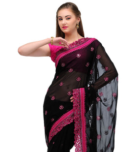 Black Faux Georgette Saree