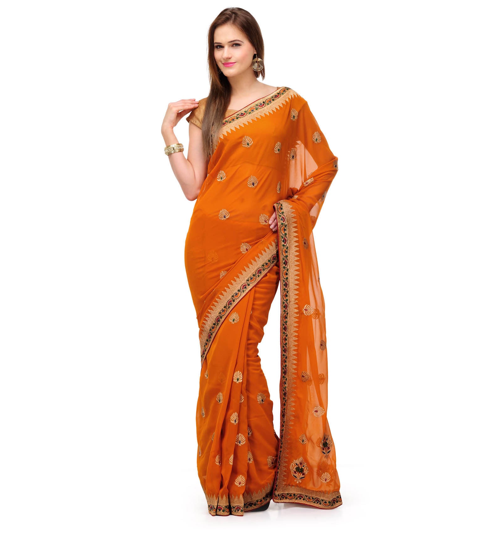 Mustard Faux Georgette Saree