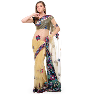 Beige Net Saree with Sequin Border