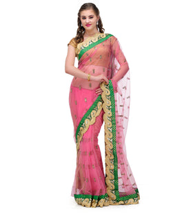 Pink Net Saree with Sequin Border