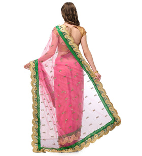 Pink Net Saree with Sequin Border