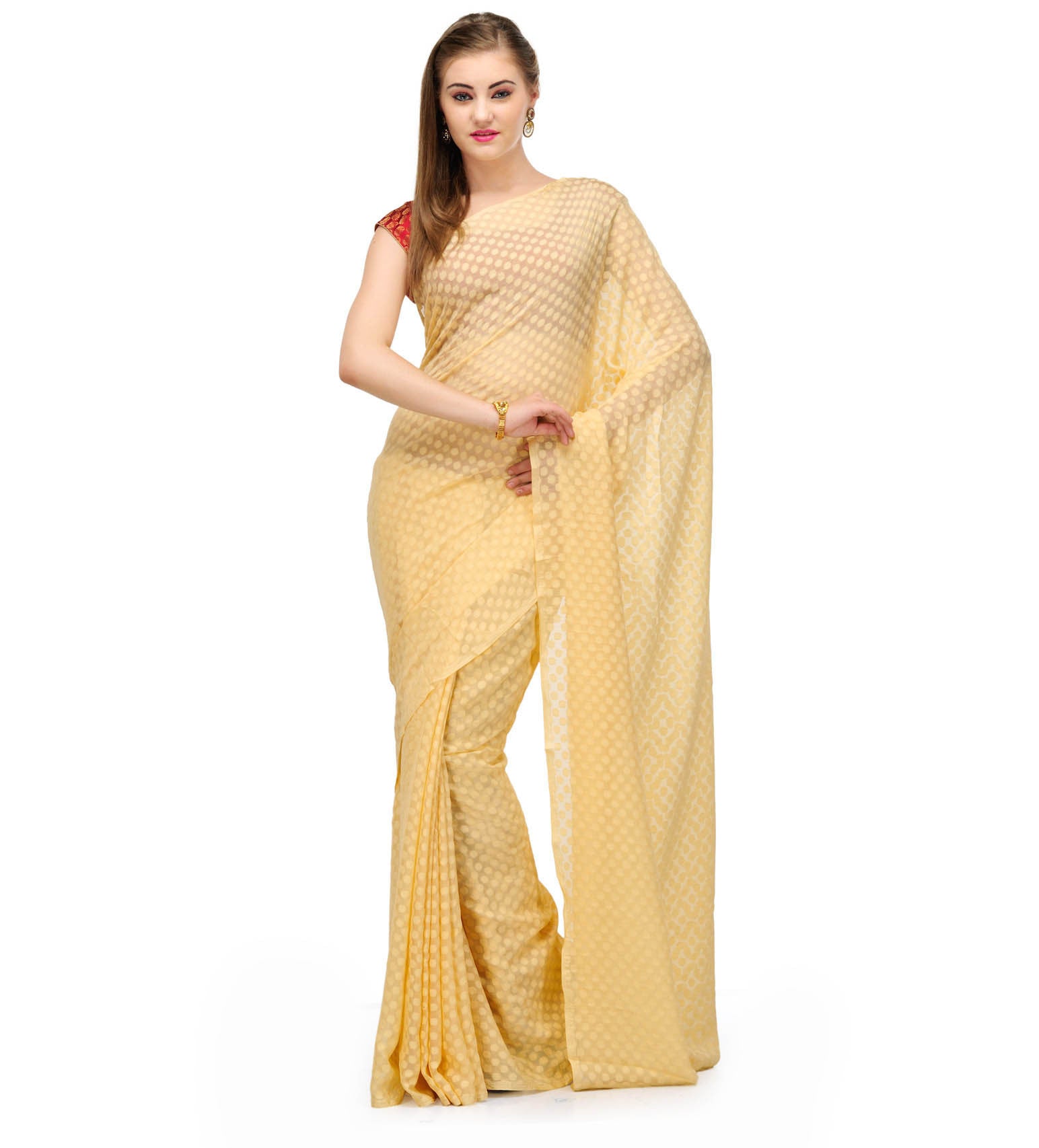 Beige Faux Crepe Saree