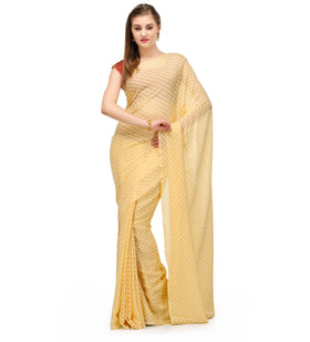 Beige Faux Crepe Saree