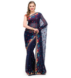 Navy Blue Faux Chiffon Saree