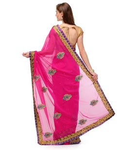 Magenta Faux Georgette Saree