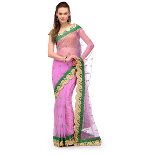 Mauve Net Saree with Sequin Border