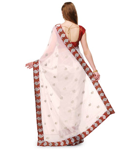 White Faux Georgette Saree