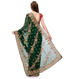 Dark Green Faux Georgette Saree