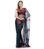 Dark Blue Net Saree with Resham Work