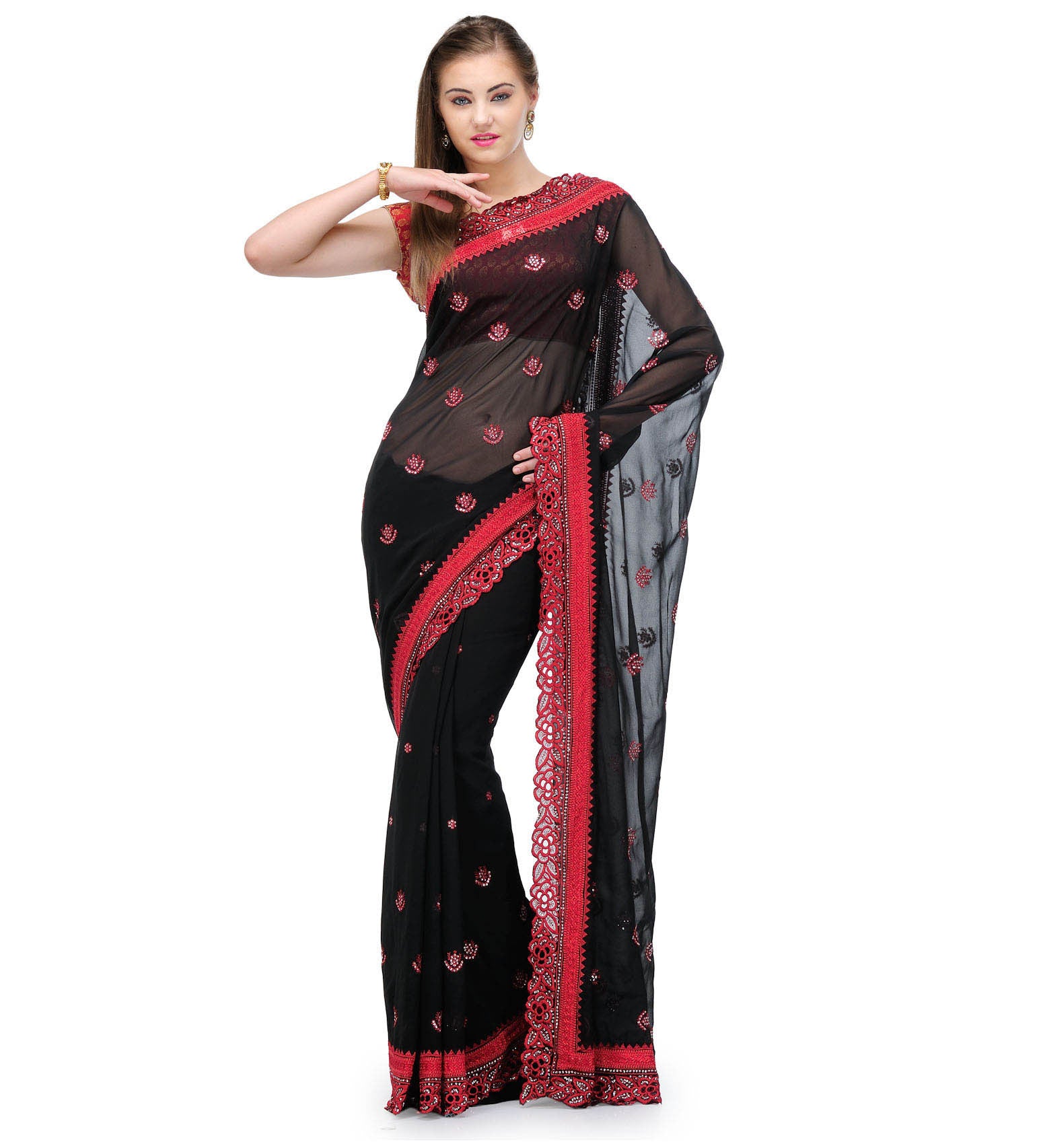 Black Faux Georgette Saree