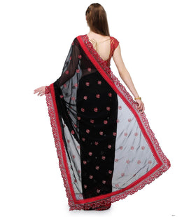 Black Faux Georgette Saree