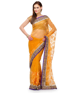 Mustard Net Saree with Resham Work