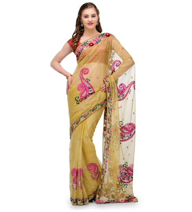 Mustard Net Saree with Resham Work