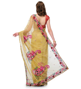 Mustard Net Saree with Resham Work