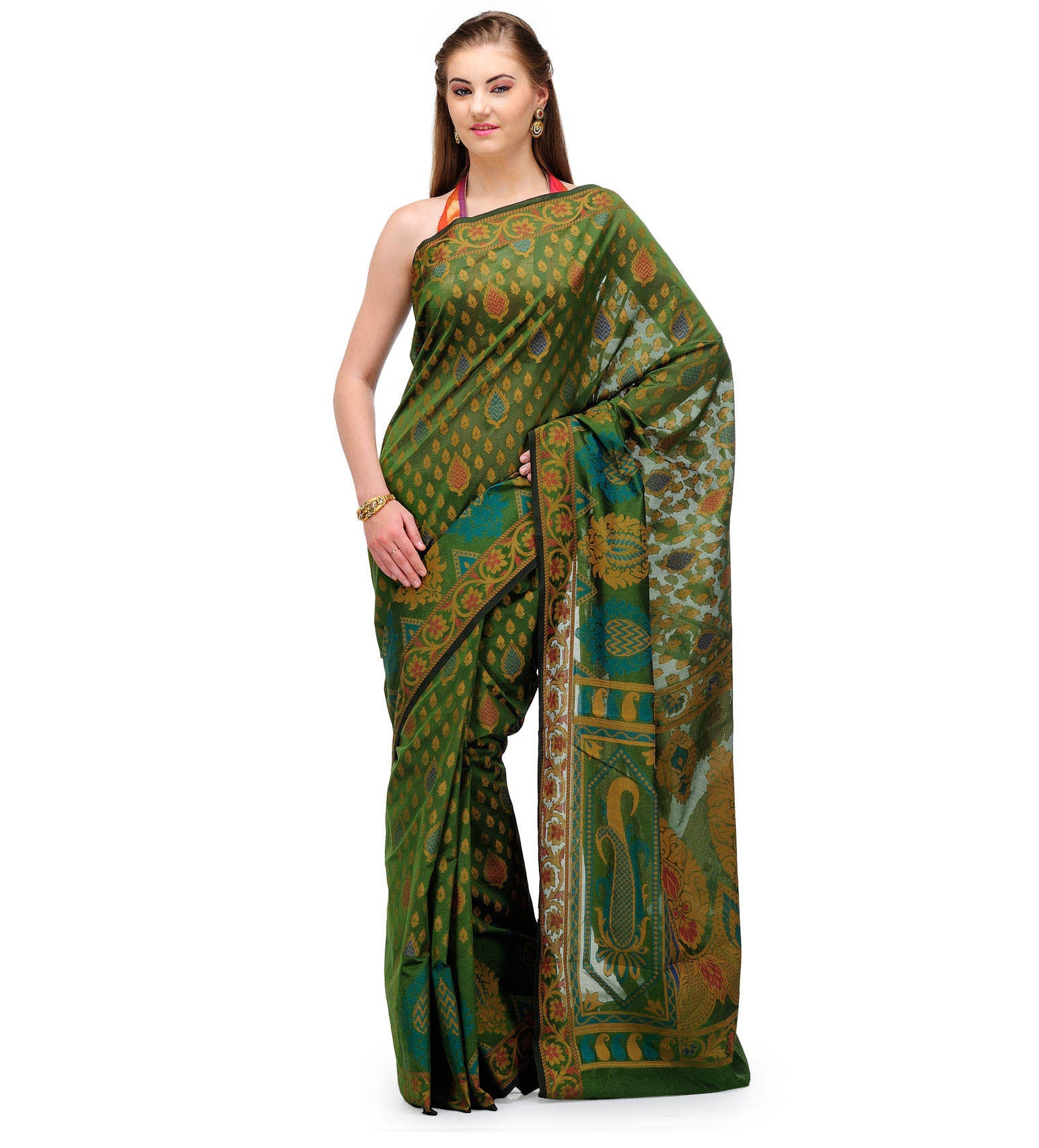 Green Banarasi Chanderi Cotton Saree