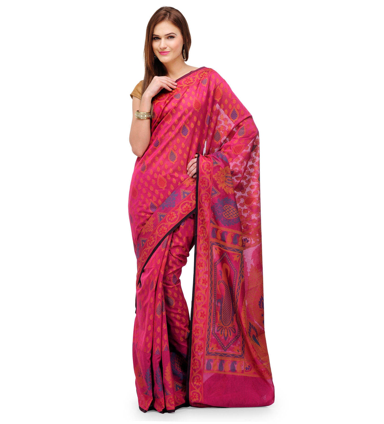 Magenta Banarasi Chanderi Cotton Saree