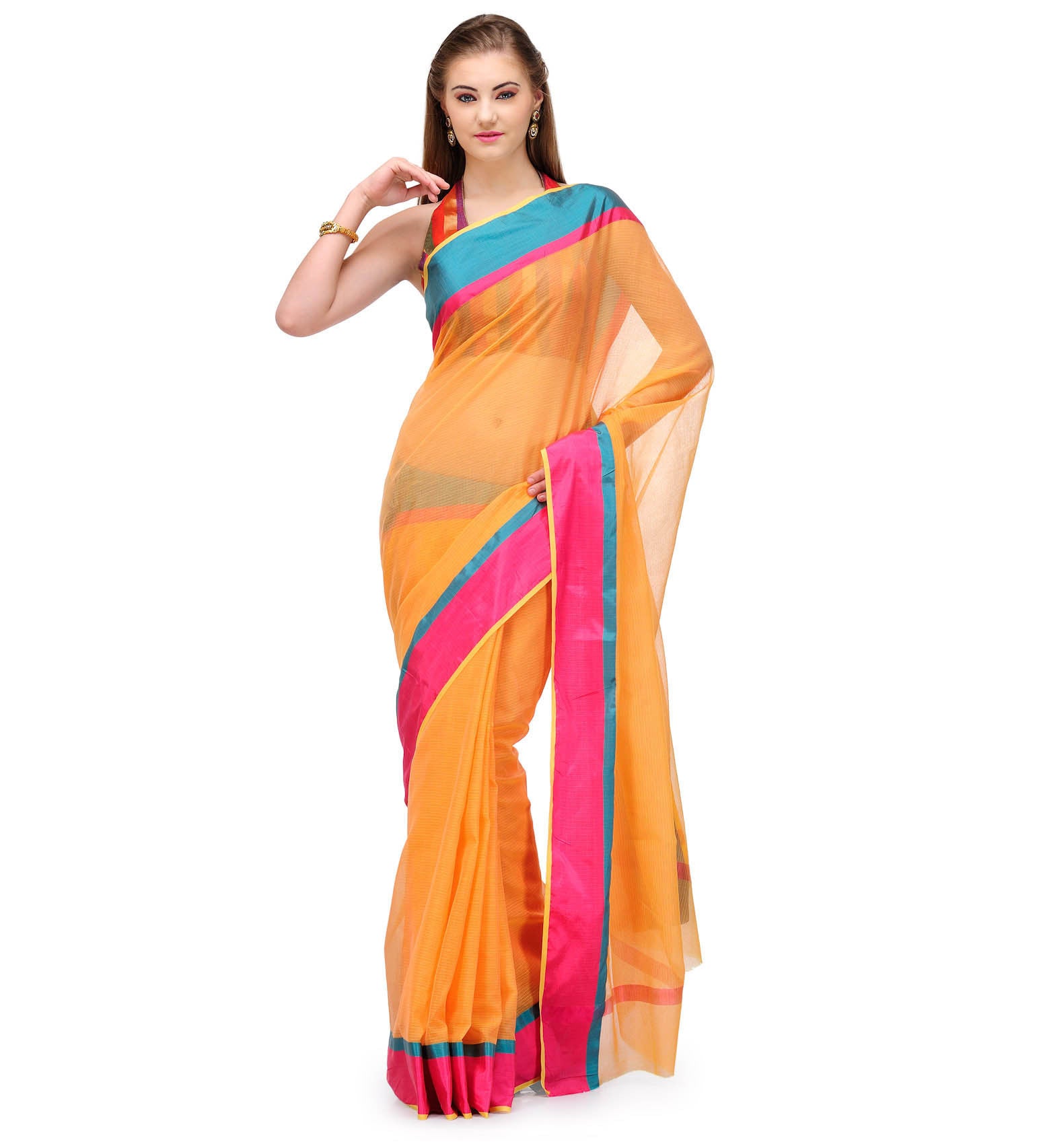 Orange Banarasi Kota Cotton Saree